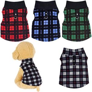 Rbenxia 4 Pieces Buffalo Plaid Dog Sweaters with Leash Ring Soft Fleece Vest Dog Pullover Warm Jacket Pet Dog Clothes Winter Dog Outfits for Small Puppy Cat Pets (X-Small)