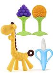Alya Infant The Cheeky Kidzz Baby Silicone 1 Giraffe Teether|1 Banana|2 Fruit Shape Teether (Design 201),Assorted