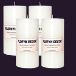 Floryn Decor Luxury Smokeless Pillar Candles, Long Burning Candles, Big Pillar Candles for Home Decor, Size- 3 by 6 inches (Unscented, Pack of 4)