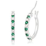 Sfoni Silver Hoops Earrings for Women 925 Sterling Silver Hoop Earrings Small Silver Hoop Earrings for Girls Hypoallergenic Earrings Jewellery Gifts for Christmas Birthday, 20mm/Silver/Green Stones