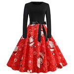 AMhomely Women's Christmas Dresses Casual Long Sleeve Swing Dress Dressy Graphic Santa Tree Print Retro Party Dress Red Dress Knee Length Dresses Going Out Dresses White