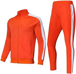 Shinestone Mens Tracksuit Set Sports Gym Training Suits Sportswear Sets with Full Zipper for Men, 8403-orange, 3X-Large