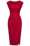 ihot Special Occasion Dresses for Women Red Summer Midi Ruched Semi Formal Wedding Guest Cocktail Party Dress Red M