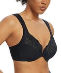 Lemorosy Wide Strap Front Closure Bra Lace Full Figure Underwire(Black Wide Strap,34DD)