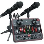 Podcast Equipment Bundle for 2 Mic Tiktok Video Content Creator Kit, Audio Interface w DJ Mixer Sound Card/Board Condenser Microphone for Studio Smartphone/PC/Laptop Broadcast Recording/Live Streaming