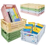 Upkey Storage Crates, 4 Pack Stackable Storage Boxes Desk Sturdy Hollow Folding Storage Basket Drawer Organizer Plastic Crate for Bedroom Office Bathroom Toiletries Cosmetics