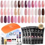 Modelones Poly Nail Gel Kit Starter Kit 20 Colors Nude Pink Glitter with Nail Lamp Complete Kit with Nail Art Glitter Rhinestone Builder Nail Extension Gel DIY Manicure at Home Beauty Gifts