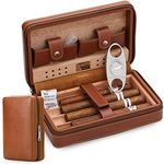 Time C Club 4-Finger Portable Travel Leather Cigar Case, Cigar Cutter,Cigar Humidor with Cigar Cutter and Humidifier, Groomsmen Gift, Birthday Gift…