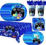 Video Game Themed Party Packs, 113pcs Video Game Birthday Decorations Tableware Set - Video Game Birthday Party Napkins Plates Tablecloth etc Video Game Party Supplies for Boys Kids_AB