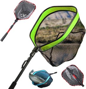 Foldable Telescopic Fish net Fishing net Rubber Coated net for Freshwater Salt Water with Soft EVA Foam Handle (PVC Coated mesh, 32 inches)