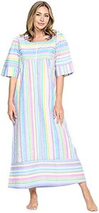 Casual Nights Women's Zip Front Woven House Dress | 3/4 Sleeves Housecoat Long Duster Lounger, Stripe Multicolored, Medium