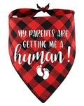 KISJO My Parents are Getting Me A Human Red Plaid Dog Scarf Bandana Dog Pregnancy Announcement Design, Funny Pet Scarf for Friend to Share The News, Perfect for Pet Dog Lovers and Owners