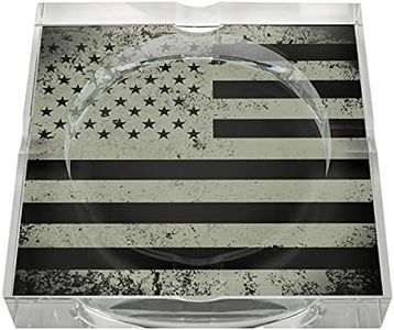 Humidor Supreme Military Line Series Crystal Cigar Ashtray, Honoring Our Brave Soldiers, Black Finish with Military Flag Artwork