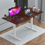 JIN OFFICE Electric Height Adjustable Desk | 100 Kg Weight Capacity,3 Year Warranty| Sit Stand Desk| 3 Memory Preset | White Frame with Brown Top 1500 X 750 mm/25MM Thickness, Steel, Matte Finish