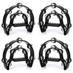 EOEXN 4 Pack 10" Half Moon Musical Tambourine Black Metal Jingles Hand Held Percussion Drum - Double Row, Plastic Musical Percussion Tambourines for Party Bar KTV Bands Musicians