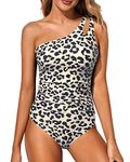 Holipick One Shoulder One Piece Swimsuit for Women Tummy Control Bathing Suits Modest Full Coverage Keyhole Swimwear, Leopard, 20 Plus