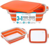 BIRDROCK HOME Collapsible Large BBQ Prep Tub w/Cutting Board, Multi-Function Grill Caddy w/Colander & Lid, Portable Silicone Dish Bowl for Picnic, Tailgate, Camping - Orange