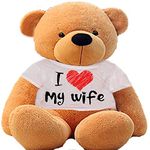 HUG 'n' FEEL SOFT TOYS Big Teddy Bear Wearing I Love My Wife T-Shirt 4 Feet Brown_T Shirt_I Love My Wife Plush & Stuffed Toys