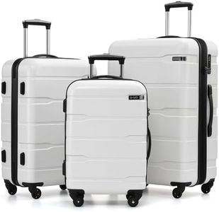 Coolife Luggage Expandable 3 Piece Sets PC+ABS Spinner Suitcase 20 inch 24 inch 28 inch (white, 3 piece set)