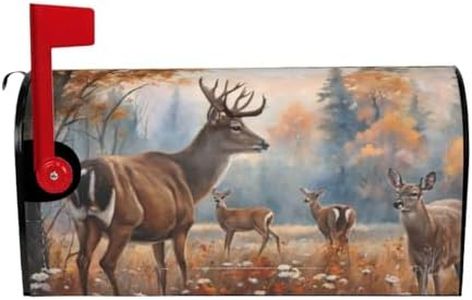 Dujiea Wildlife Animal Deers Mailbox Cover Mailbox Wraps, Waterproof Mailbox Covers Magnetic Post Box Cover Standard Size 21"(L) x 18"(W) Garden Yard Outside Farmhouse Home Decor