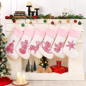NEXAVENT White Pink Buffalo Plaid Embroidered Christmas Stockings Set of 6