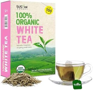 Fusion Select 100% Organic White Tea - Natural Herbal Infusion for Calmness, Relaxation, Wellness - Rich in Vitamins & Antioxidants - Zero Calories, Sugar, Fat - 100 Organic Premium White Tea Bags