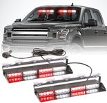 PKINGLAKE 2 in 1 LED Emergency Dash Strobe Light Bar Front/Rear Windshield Safety Flashing Warning Hazard Interior Lights for Police Firefighter Construction Vehicles Trucks (2x14 inch, Red/White)