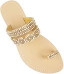 Mayou Flat Sandals for Women Flip Flops with Clip Toe Ring Rhinestone Crystal Jeweled Sandal Shoes for Summer Beach Oceanside Holiday Outdoor (11 M US, Gold)