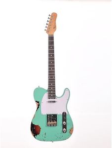 KGD Relic electric guitar mahogany body carbonized maple neck rosewood fretboard 6-string solidbody electric guitar S-S pickupsbrass barrel saddle bridge (Spectra Green)