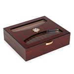 Woodronic Glasstop Cigar Humidor, Mahogany with Spanish Cedar Wood Lined for 25 Cigars, Perfect Desktop Display Cigar Box Set with Hygrometer and Humidifier, A-5036