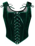 Scarlet Darkness Renaissance Corset Tops for Women Vintage Lace Up Overbust Velvet Bustier Bodice, Dark Green, 12