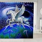 Galaxy Planet Bath Curtain,Whale Pegasus Horse Animal Bathroom Shower Curtain for Kids Boys,Starry Stars Outer Space Microfiber Waterproof Fabric with Hooks for Stalls Bathtubs, 72Wx72L inch