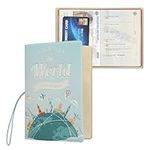 kwmobile 1x Passport Holder Protective Cover - PVC and Plastic Passport Cover with 3D Print for Men and Women - Essential Travel Accessory - Around the World Light Blue/White/Green