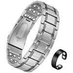 Cigmag Lymphatic Drainage Magnetic Bracelet Men Ultra Strength Magnet Pure Titanium Three Row with Adjustable Tool & Gift Box(Silver)