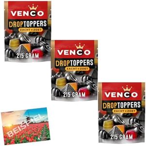 Set da 3 x 215 g Venco Droptoppers Zacht&Zoet miscela liquirizia dolce e morbida dai Paesi Bassi, caramelle dell'Olanda, gomma da vino, mix di liquirizia fruttata e dolce, scatola olandese by Vriens