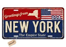 Amcove License Plate Greetings from New York Vintage Rusty Metal Sign with American Flag Decorative Car Front License Plate,Vanity Tag,Metal Car Plate,Aluminum Novelty License Plate,6 X 12 Inch