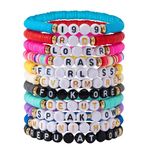 hautllaif 11 Pcs Bohemian Style Ethnic Novelty Bracelets Soft Ceramic Material Letter & Number Text Fashion Bracelets for Music Fans in Rich Colors for Unisex & Couples Tour Music Festival Souvenirs