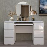 LSBIKE White Desk with 6 Drawes High Gloss Computer Desk Table Dressing Table with Drawers Home Office Writing Study Standing Desk with Storage Drawer 120x50x70cm