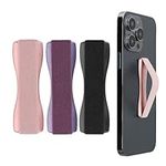 kwmobile Finger Holders for Smartphones - Set of 3 Self Adhesive Elasticated Finger Holder Straps for Phones - Black/Rose Gold/Berry