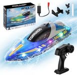 Coikes RC Boat Remote Control Boat for Kids Adults with LED Lights 2.4GHz High Speed 15km/h Double Propellers Self Righting Racing Boats for Pools and Lakes Rechargeable Pool Toys Gifts for Boys Girls