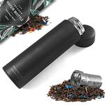 Tea & Fruit Infuser Water Bottle + Strainer + BPA-Free Fruit Insert | Vacuum Insulated 450ml Stainless Steel Flask | Portable Tea & Coffee Tumbler: Office, Outdoor, School, Sports, Bike - Black