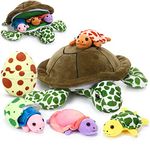 Aoriher 6 Pieces Turtle Stuffed Animal Set 12 Inch Stuffed Sea Turtle Mom with 3 Babies Plush Turtles and 2 Turtle Eggs Stuffed Turtle for Kids Birthday Halloween Christmas Thanksgiving Day(Modern)