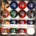 Iszy Billiards Pool Balls - 16 Piece Cue Ball Set for Pool Table and Display - 2 1/4 Inch, 6 Ounce Regulation Size Billiard Balls - Dark Marble Style