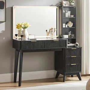 T4TREAM 48" Fluted Makeup Vanity Desk with 36" Lighted Mirror, Black