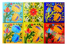 Shiv Kripa Blue Pottery Handmade Decor Ceramic Tiles Backsplash Home Wall Tiles Kitchen Washroom Mosaic 4 x 4 Inch Pack of 6 Tiles (Multi)