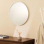 Navaris Round Mirror - 60 cm (24 inches) - Large Circle Wall Mirror for Bathroom Bed Room or Living Room - Sleek Aluminum Backed Frame - Silver