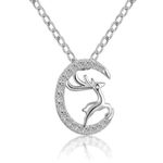 Bling Queen Women's Silver Plated Reindeer Pendant Necklace With Cubic Zirconia, Deer Antler Pendant Light, Silver Plated Necklace, Fashion Jewelry Necklace, Necklaces For Women Trendy