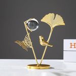 proxin Statues for Home Decor Figurines Leaves Sculptures with Gold Iron Stand Screen Bird Table Living Room Resin Big Shelf Accents Bookshelf Fireplace Items Christmas Unique