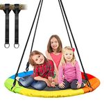 Trekassy 7000lb 40 Inch Saucer Tree Swing for Kids Adults 900D Oxford Waterproof with Swivel, 2pcs 10ft Tree Hanging Straps, Steel Frame and Adjustable Ropes--Rainbow