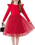 Arshiner Toddler Tulle Dress Sequin Tutu Long Sleeve Ruffle Party Valentines Christmas Holiday Formal Star Dresses Red